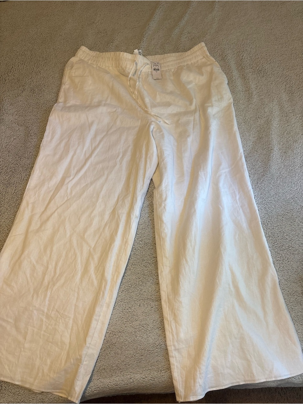 Express Women’s White Drawstring Linen-Blend Wide Leg Bottoms